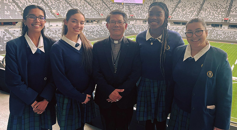 Nagle Catholic College South Blacktown students with Bishop Vincent
