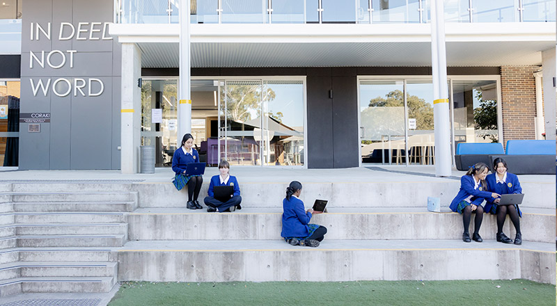 Nagle Catholic College South Blacktown students sitting in campus
