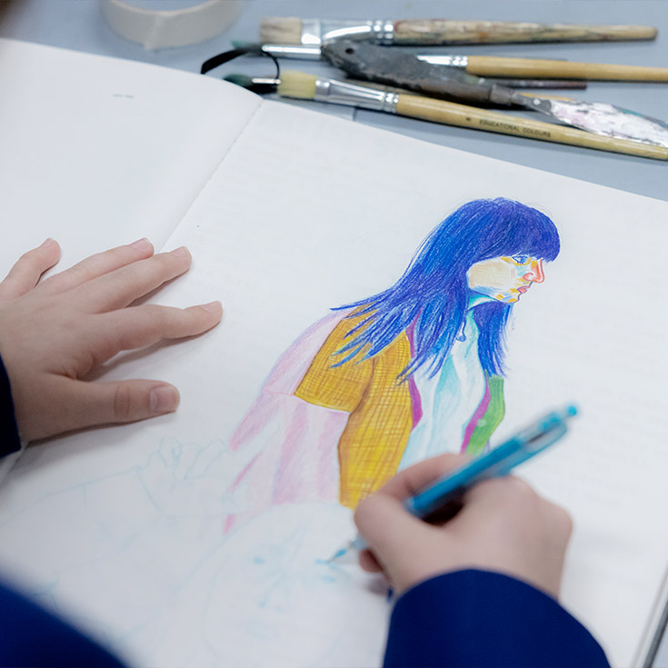 close up shot of Nagle Catholic College South Blacktown student drawing